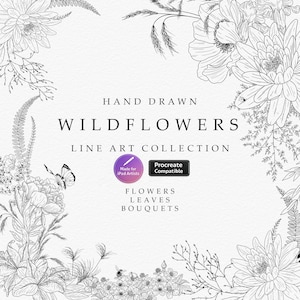 Procreate Floral Stamp Brushes, 91 Botanical Line Art Stamps for Wedding Invitations