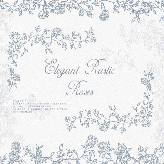 Rustic Rose Clipart, Fine Line Floral SVG PNG for Wedding Invitations