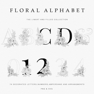 Bloemen alfabetletters, alfabet en cijfers, complete alfabetset, commercieel gebruik, bloemenletters, bloemenillustraties, bloemenillustraties