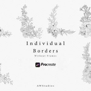 Procreate Floral Line Art, Wildflower Border Stamps, Procreate Brushes ...