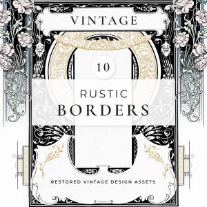 Vintage Floral Border Clipart: Rustic 19th Century Illustrations (PNG, SVG Downloadable Files)