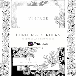 Procreate Corners and Borders, Vintage Illustrationen, Procreate Stempel, dekorative Bordüren