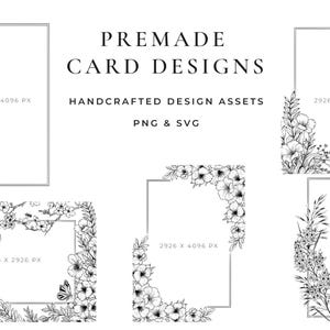 A collection of Premade invitations designs featuring various flowers and plants.