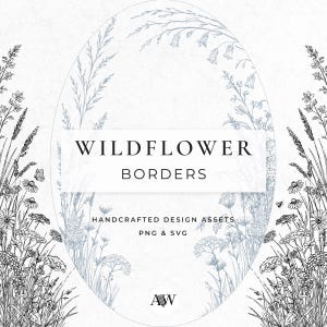 Wildflower Frames & Borders Clipart: Wedding Invitation Graphics (Digital Download