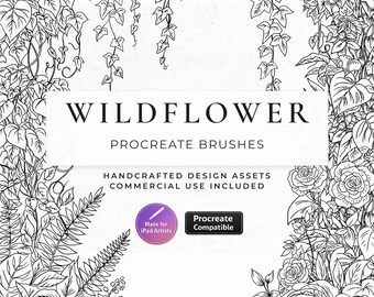 Zestaw stempli Procreate Wildflower, ręcznie rysowane pędzle botaniczne na iPada
