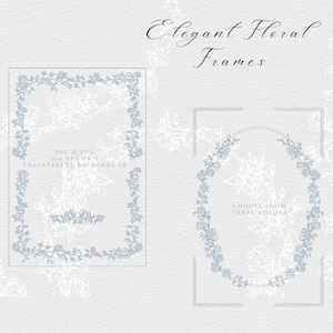 Cadres floraux chinois, illustrations florales, images clipart florales, couronnes et bordures botaniques pour faire-part de mariage