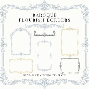 Baroque Flourish Borders, Vintage Ornamental Wedding Frames, Black Blue Gold PNG & SVG, Canva, Cricut, Procreate