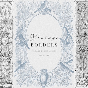 Vintage Floral Borders: Wedding Invitation Graphics (SVG & PNG)