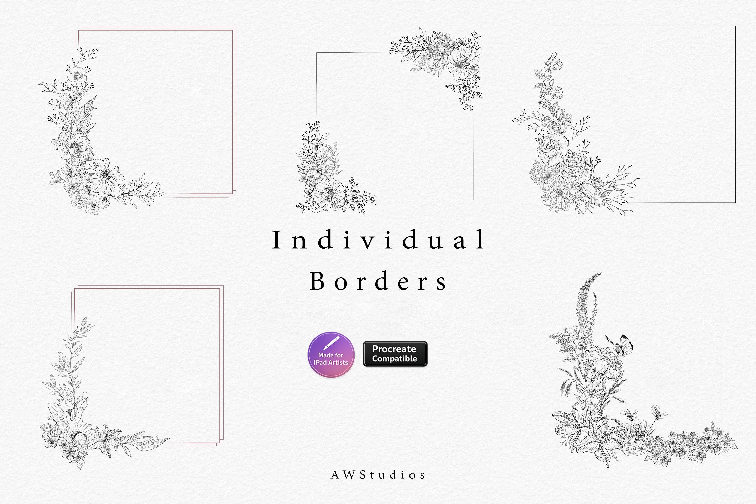 Procreate Wildflower Border Stamps, Hand Drawn Floral Brushes for iPad ...