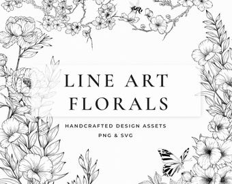 Minimalistisches Floral SVG Bundle, Botanische Linie Kunst PNG für Hochzeitseinladungen und Cricut