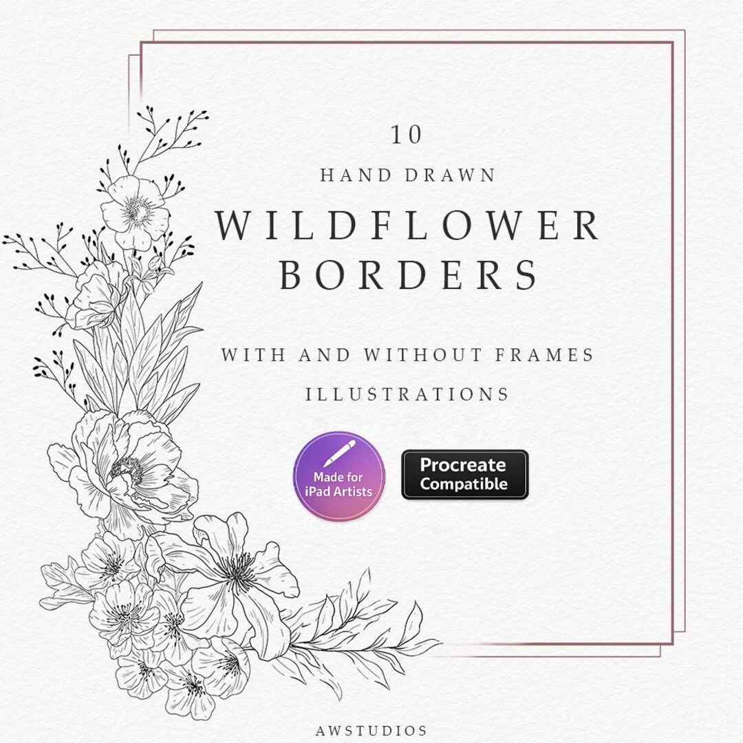 Procreate Wildflower Border Stamps, Hand Drawn Floral Brushes for iPad ...