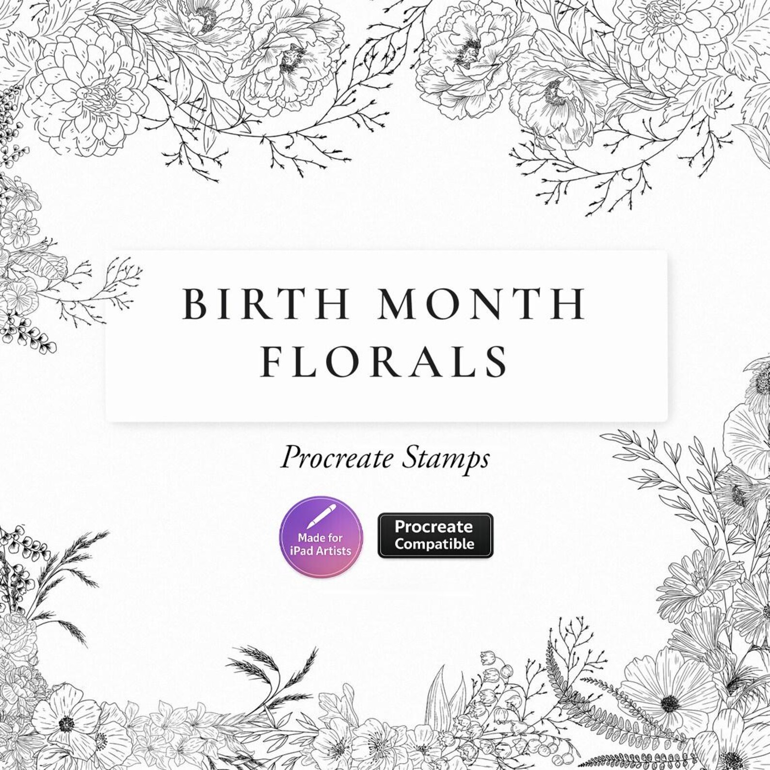 Birth Month Flower Stamps: Procreate Floral Brush Set (digital Download ...