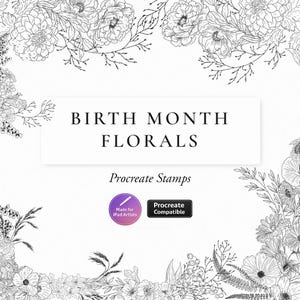 Timbri floreali del mese di nascita per Procreate, 12 pennelli floreali disegnati a mano per iPad