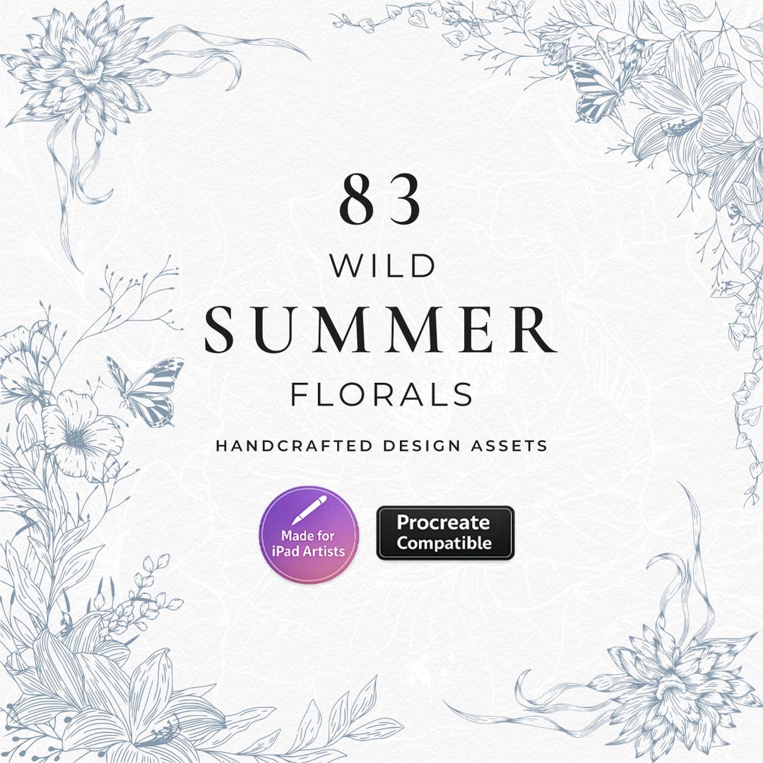 Procreate Wild Summer Floral Stamps, Hand Drawn Invitation Brushes for ...