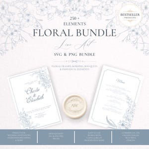 Floral SVG Bundle, 200+ Botanical Clipart PNG for Wedding Invitations and Cricut