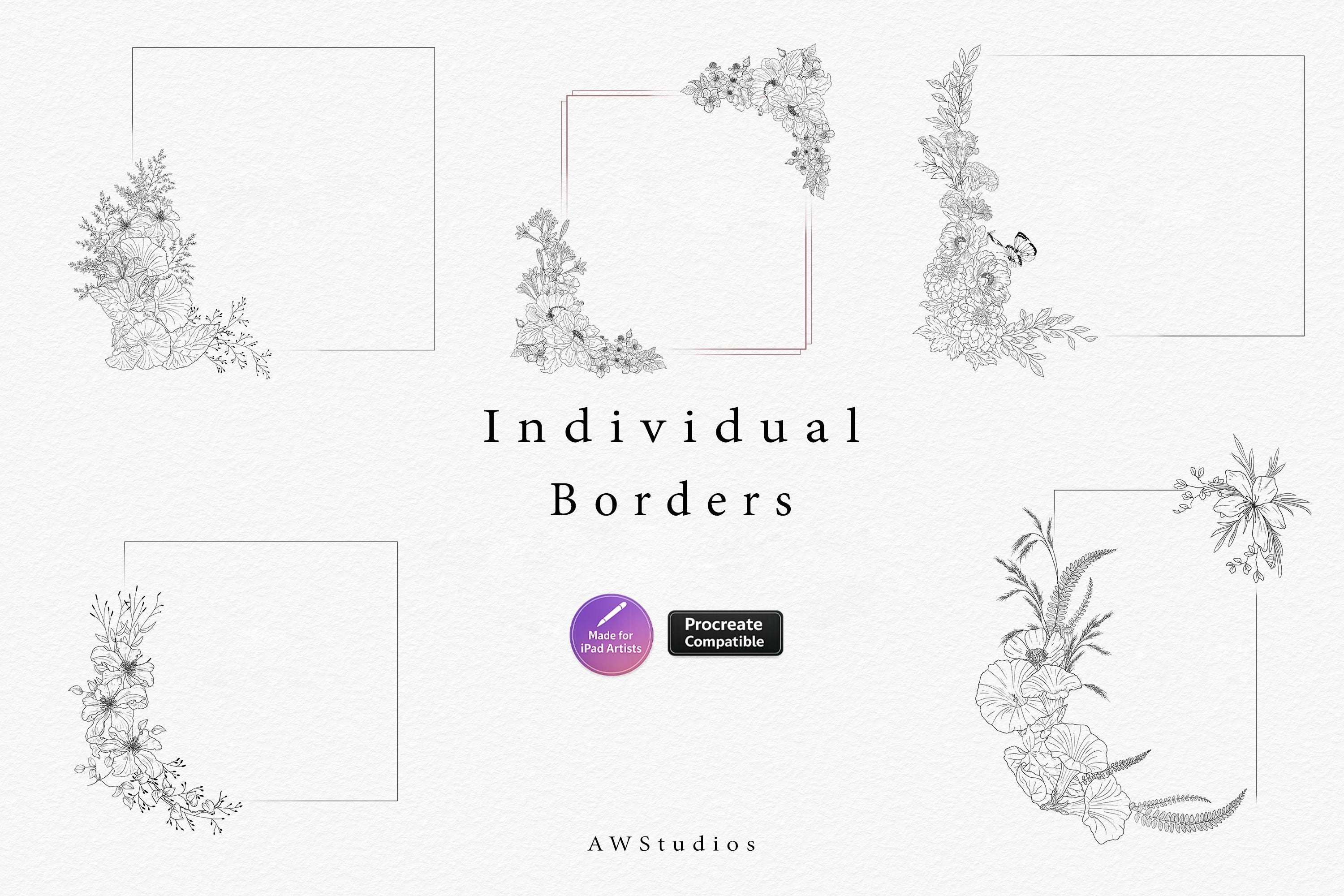 Procreate Wildflower Border Stamps, Hand Drawn Floral Brushes for iPad ...