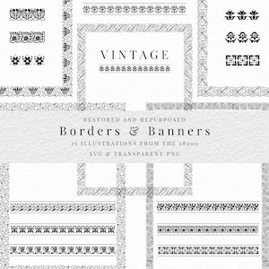 Bordes y pancartas vintage, bordes y marcos para invitaciones, diseño de impresión, empaques y más (formatos SVG y PNG aislado)