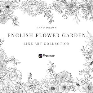 Procreate Floral Line Art, English Flower Garden, Flower Stamps, Procreate, Floral Brush Stamps, Procreate Flower Stamps, Floral Clip Art