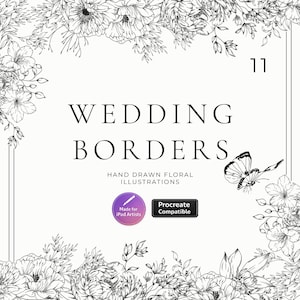 Procreate Rose Wedding Border Stamps, Hand Drawn Floral Invitation Brushes for iPad
