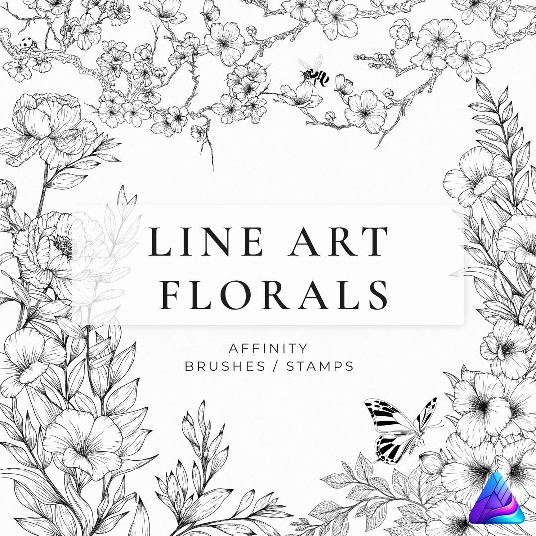 Line Art Floral Affinity Brushes, Botanical Stamp Set for Designer and ...