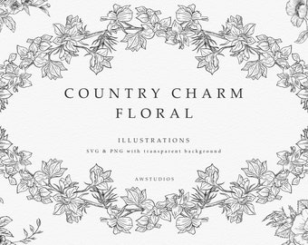 Floral SVG, Flower Line Art, Wildflowers Clipart, Botanical svg, Botanical clipart