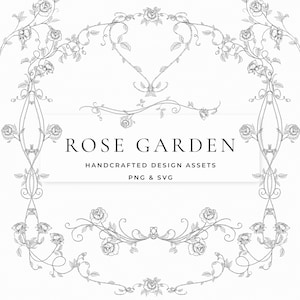 Hochzeit Rose Blumen Clipart SVG und PNG Bundle, Rosengarten Kränze und Ränder für Hochzeit lädt ein, Rosenmuster