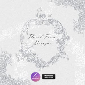 Procreate Rose Frame Stamps, pinceles para bordes de invitaciones de boda dibujados a mano para iPad