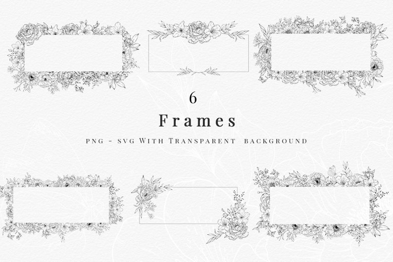 Intricate floral frames filled with a charming assortment of flowers and foliage on a cream background