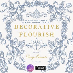 Bordures baroques Procreate, 25 tampons fleuris pour faire-part de mariage pour iPad