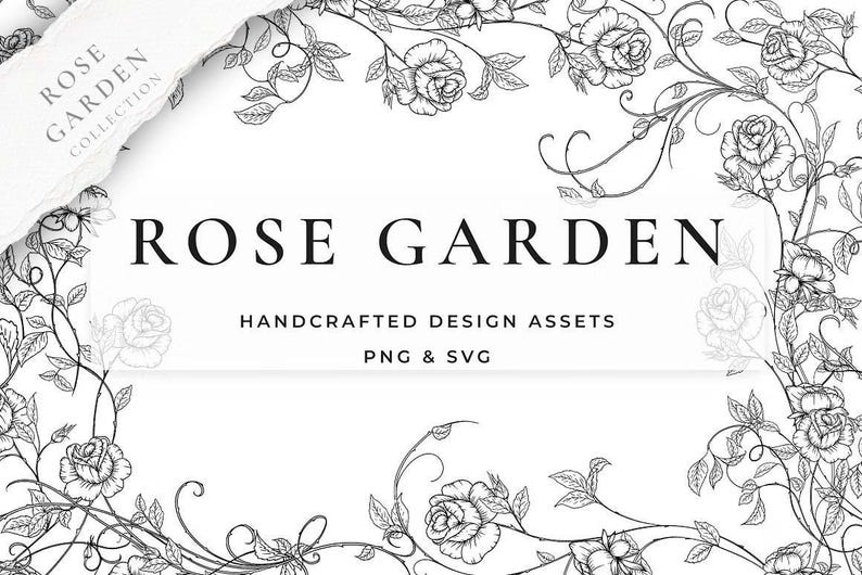 Rose Garden collection cover — 21 fine-line rose illustrations and 5 custom arrangements in elegant blue