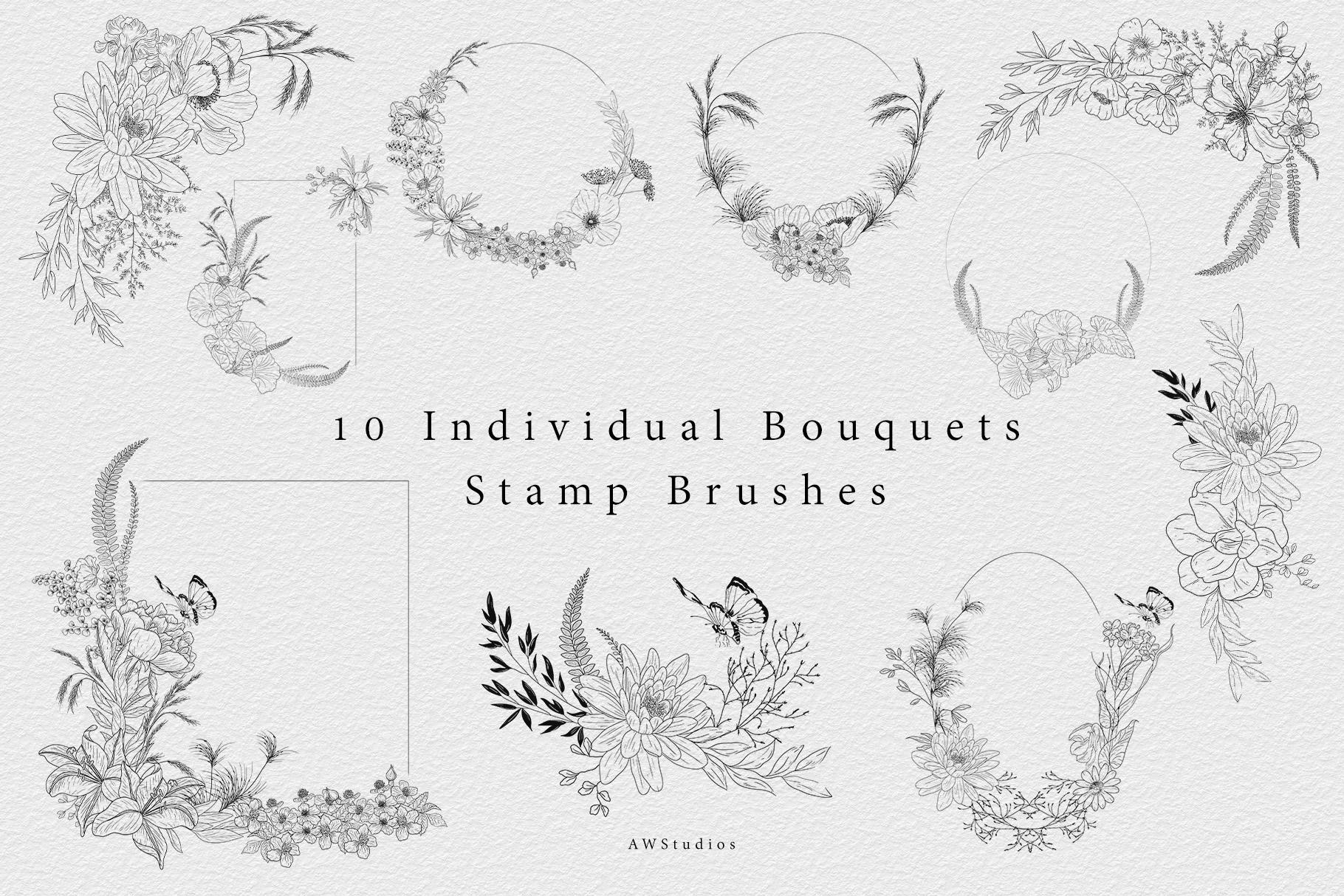 Wildflower Affinity Brushes, Botanical Line Art Stamp Set for Designer ...