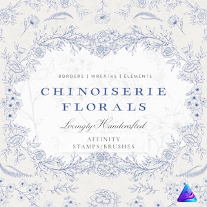 シノワズリ花柄スタンプブラシ：Affinity Designer、ウェディングボーダー（デジタルダウンロード）
