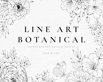 Botanical Line Art Bundle, 40 Floral Elements SVG PNG for Wedding Invitations and Cricut