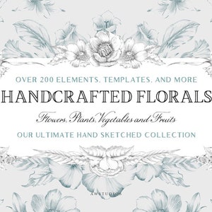 Floral Illustrations, Floral Line art, Line Art Botanical Clipart, Wildflower, Flower Clipart for Wedding Graphics, Cardmaking