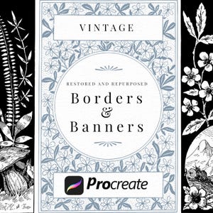 Procreateのボーダーとバナー、アート＆クラフトプロジェクト用のProcreateのヴィンテージバナーイラスト