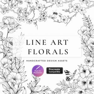 Procreate Floral Line Art Stamps: Invitation Design Elements (Digital Download)