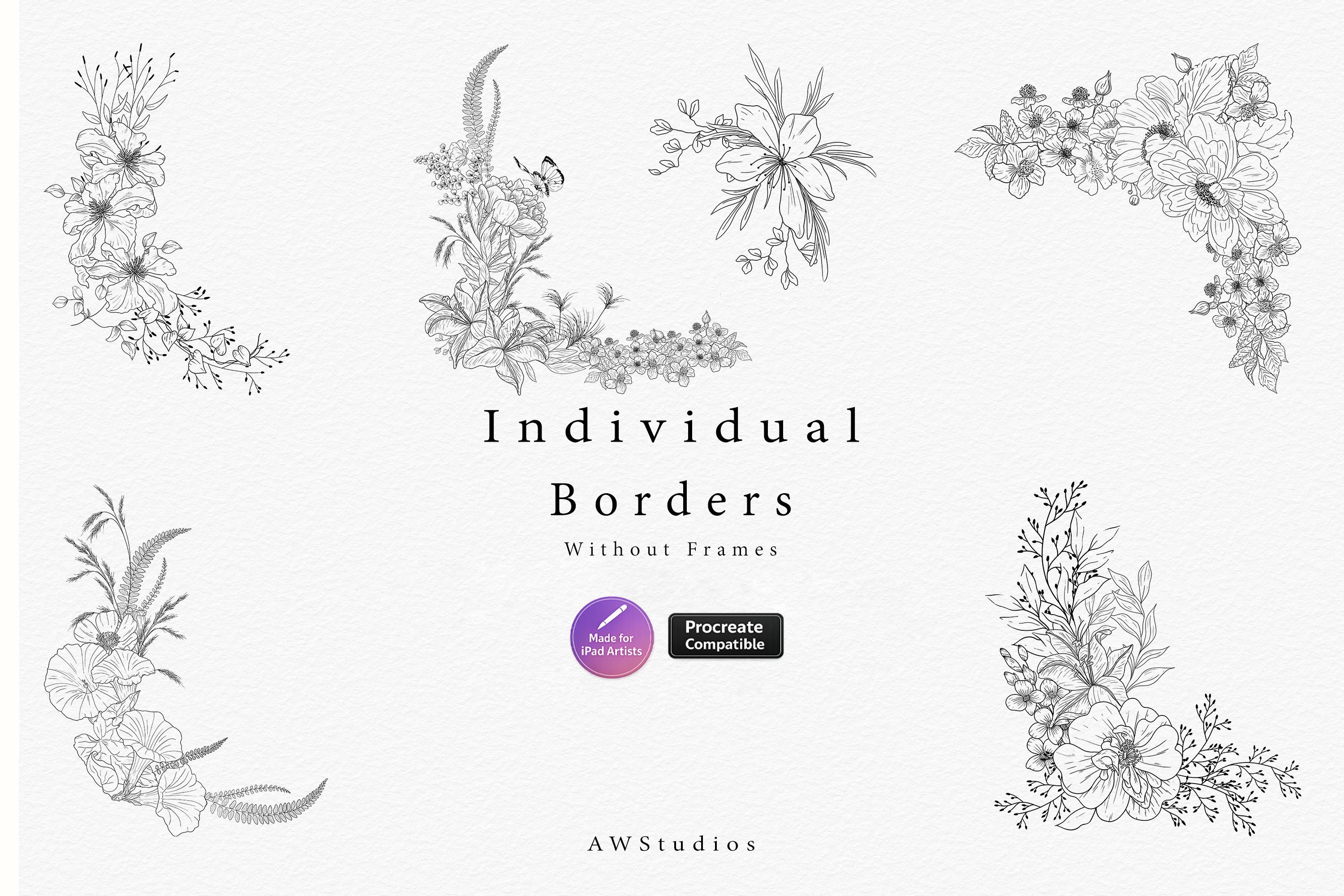 Procreate Wildflower Border Stamps, Hand Drawn Floral Brushes for iPad ...