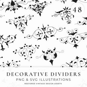 Decorative Vintage Dividers, Vintage Illustrations, Decorative Text Dividers in SVG and Isolated PNG Image Formats