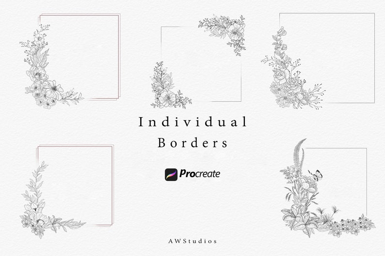 Procreate Floral Line Art, Wildflower Border Stamps, Procreate Brushes ...