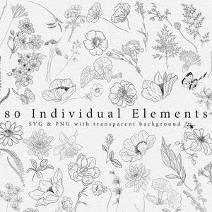 Twelve individual bouquet arrangements drawn in delicate line art for invitation and stationery design — preview image 20.