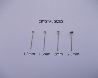 1x Nose Stud 925 Silver - Straight Post ,Thin 0.6mm- Choose Crystal Size 1.25mm, 1.5mm, 2mm or 2.5mm, Choose Colour