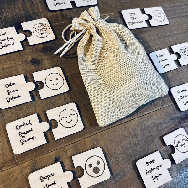Jeux puzzle ( 18 pièces) apprentissage des émotions et du vocabulaire. Montessori - bois