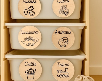 Etichette per riporre i giocattoli per il contenitore Trofast - organizzazione della camera da letto - metodo Montessori