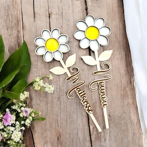 Regalo para maestra niñera - Flor de madera personalizada - Regalo para maestra o niñera - Nombre grabado en la hoja - Fin de año escolar