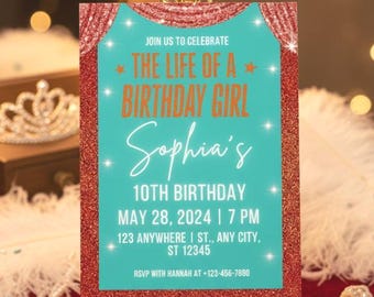 Life of a Birthday Girl Invitation Digital Invite Showgirl Era In My Birthday Era Invitation Personalized Canva Template