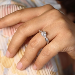 Sterling Silver Solitaire Moissanite Ring | Twisted Band Engagement Ring | Dainty Promise Ring | Gift for Her | Elegant Minimal Jewelry