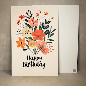 Birthday Card Flowers Greeting Card Happy Birthday Bouquet Gift Card Bday