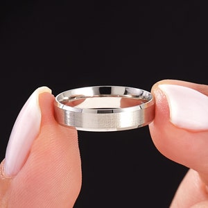 Solid 950 Platinum Beveled Matte (4mm) Wedding Band / Brushed Finish Wedding Bands for Him and Her / Comfort Fit Platinum Ring