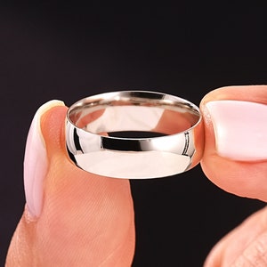 Solid 950 Platinum Dome Polished (6mm) Wedding Band / Modern Minimalist Wedding Bands for Him and Her / Comfort Fit Platinum Ring