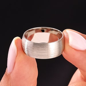 Solid 950 Platinum Dome Matte (8mm) Wedding Band / Modern Brushed Wedding Bands for Him and Her / Comfort Fit Platinum Ring
